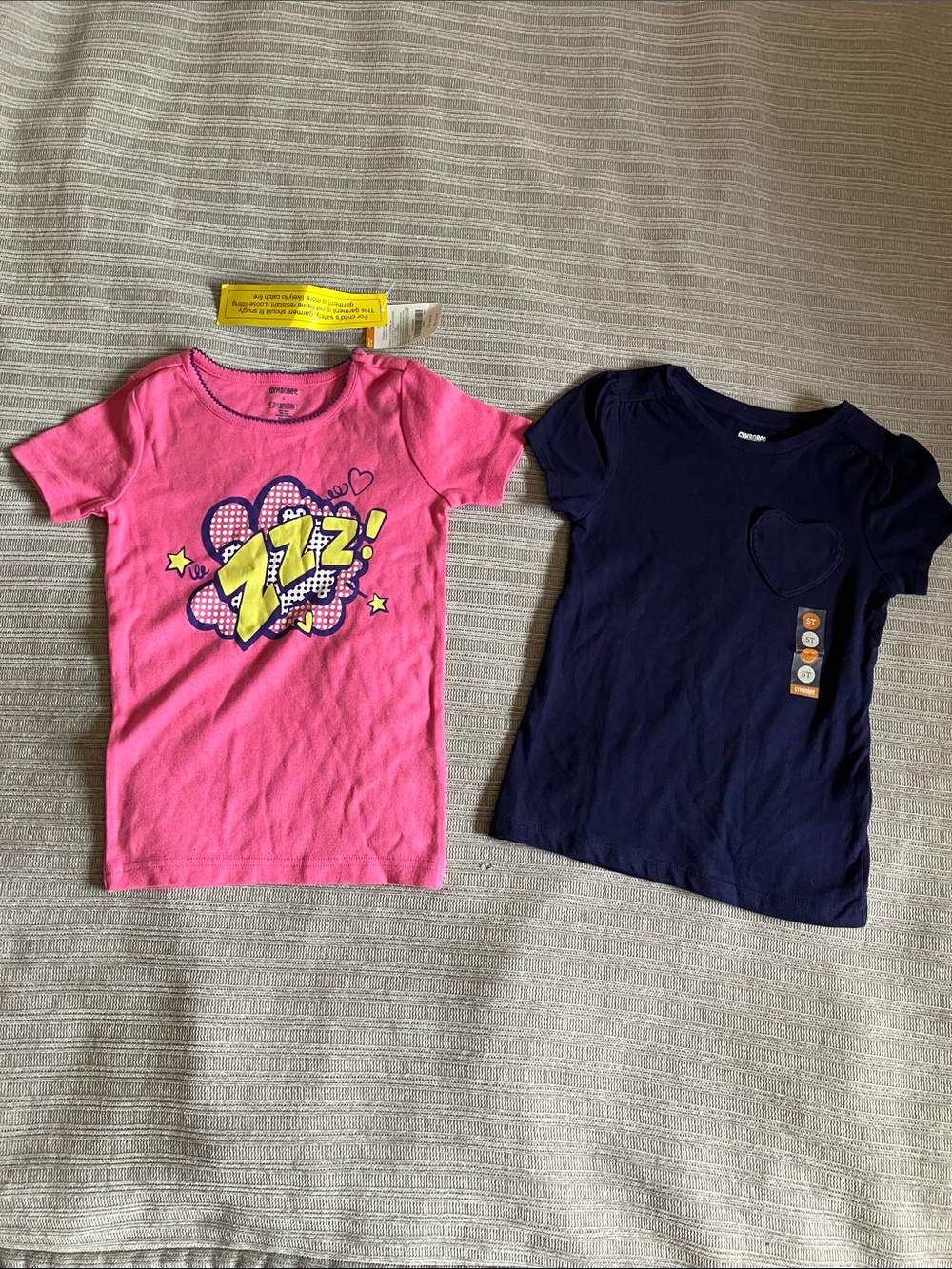 Gymboree Pink Graphic Tee & Navy Heart Pocket Tee size 5.